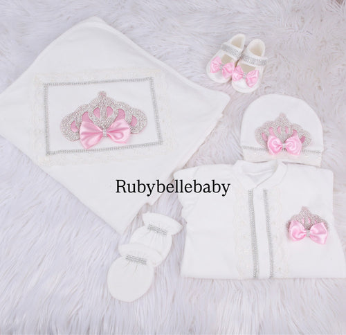 5pcs Princess Crown Velvet Set - Pink/Silver