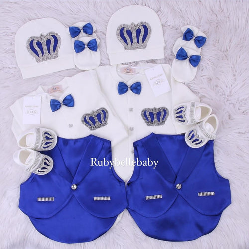 10pcs Twin Boys Tux Royal Crown Set - Royal Blue