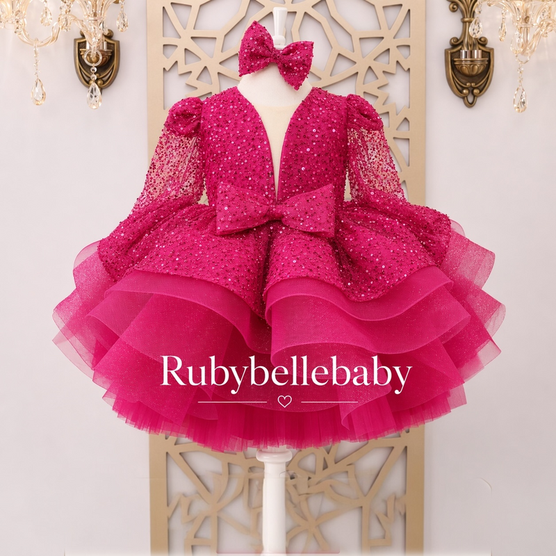 open lace back dress Golden Belle Sequin Girls Party Dress Set main image 0