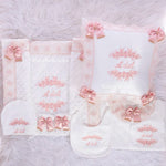 6pcs Floral Embroidery Lace Blanket Baby Girl Outfit - Blush