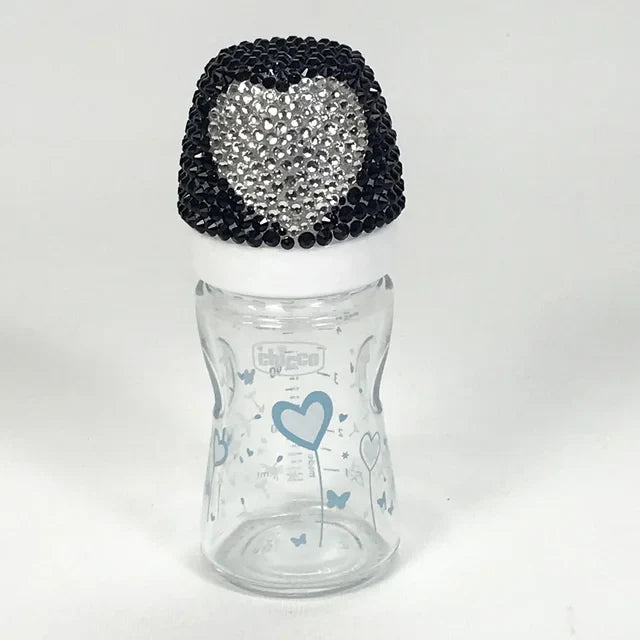 2pcs Heart Bling Baby Bottle Set - Black