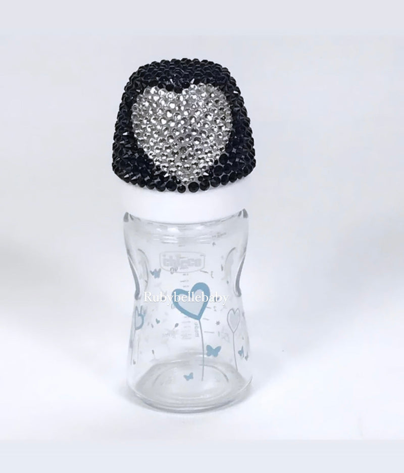 2pcs Heart Bling Baby Bottle Set - Black