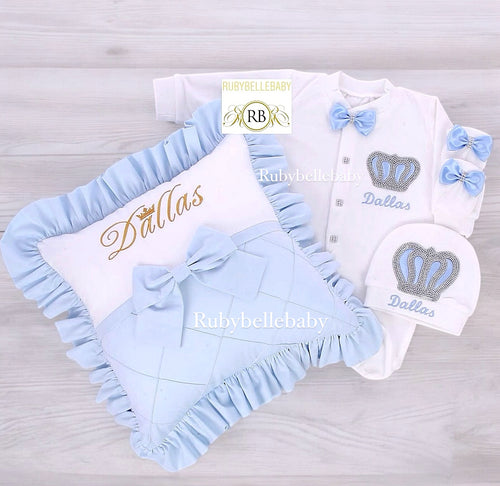 4pcs Royal Crown Baby Boy Pillow Set - Blue