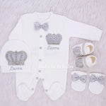 4pcs HRH Crown and Wings Set - White/Grey