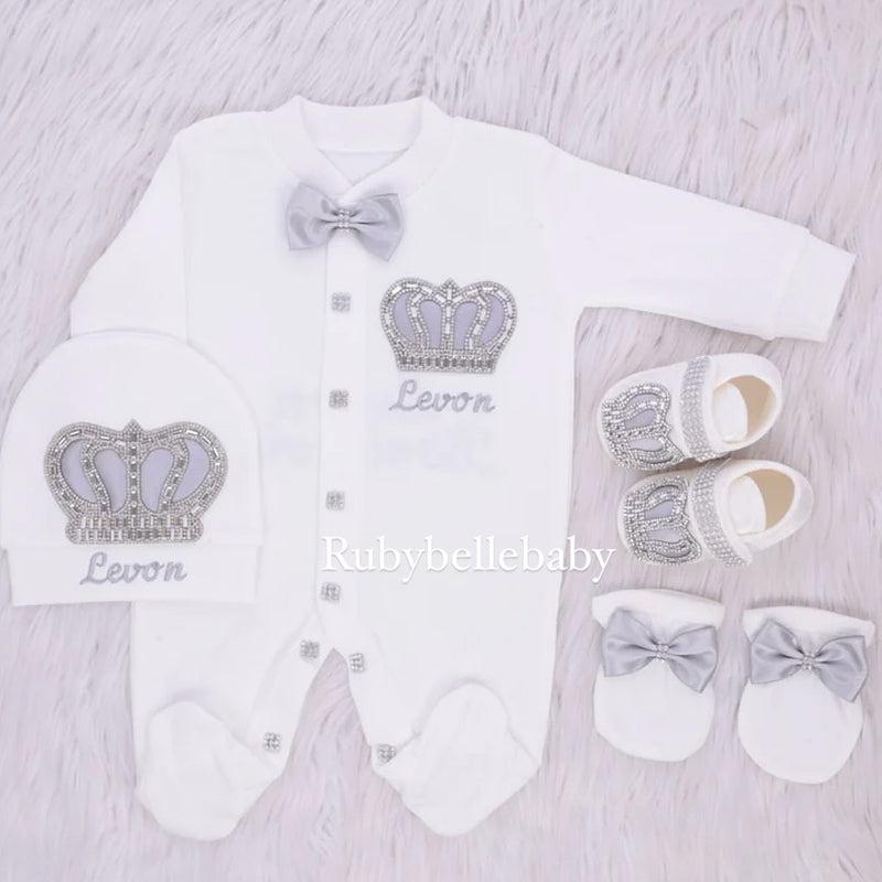 4pcs HRH Crown and Wings Set - White/Grey