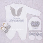 4pcs HRH Crown and Wings Set - White/Grey