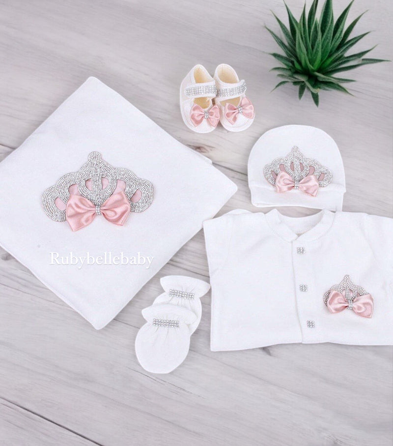 5pcs Velvet Princess Crown Set - Blush Pink