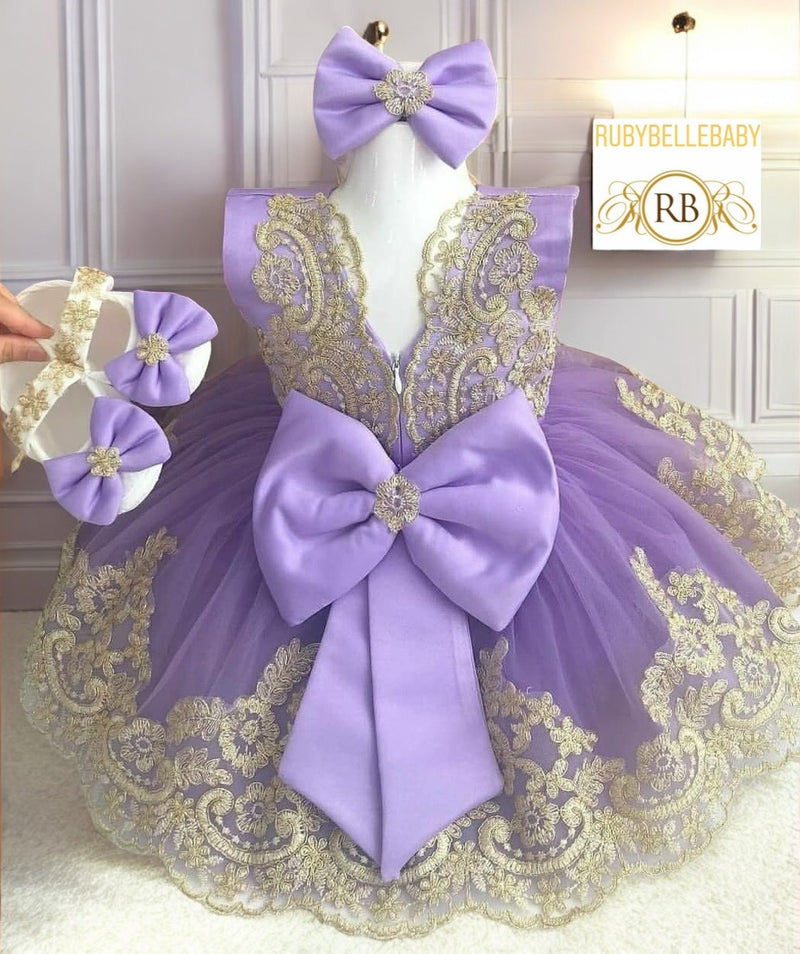 Melissa Girls Bow Dress - Lilac/Gold 8yrs Melissa Girls Bow Dress - Lilac/Gold 8yrs