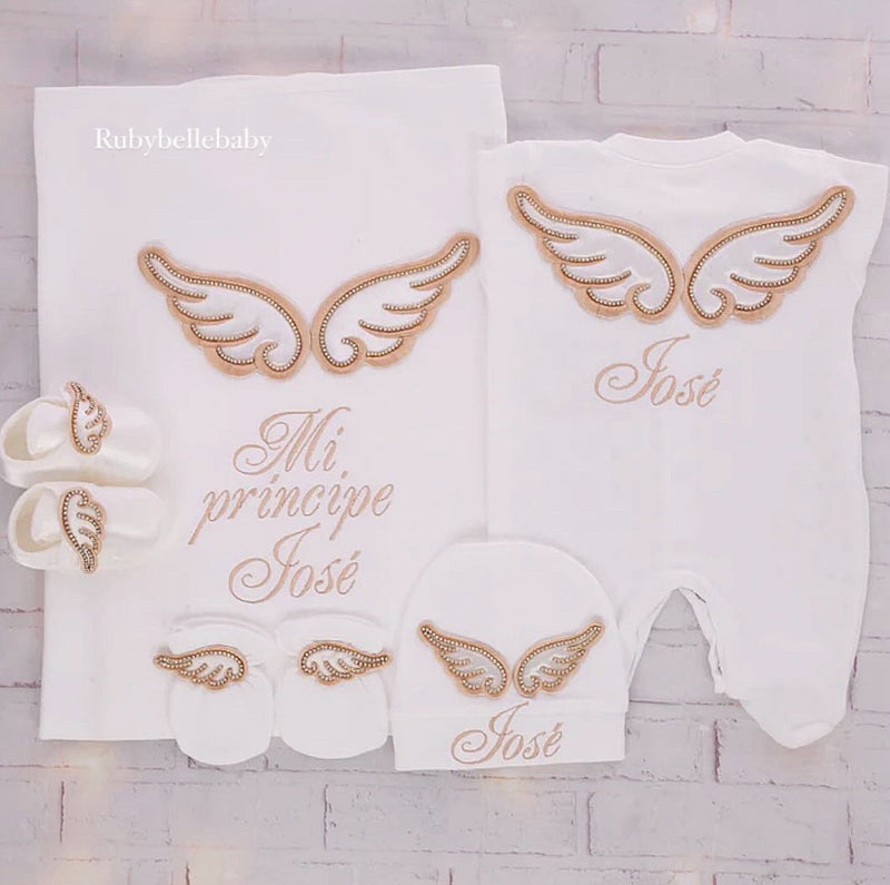 5pcs Bling Wings Baby Boy Embroidery Set - Gold