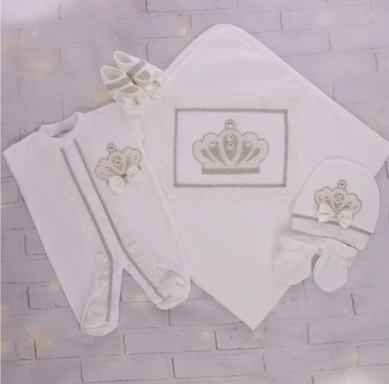 5pcs Luxury Wings Jewel Crown Baby Girl Set - White