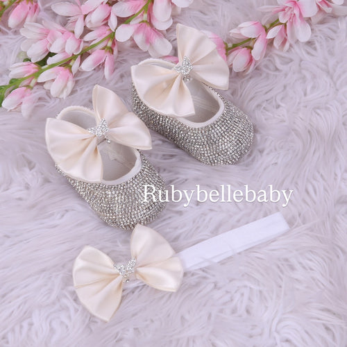 Bling Baby Girl Butterfly Shoe Pacifier Set - Cream