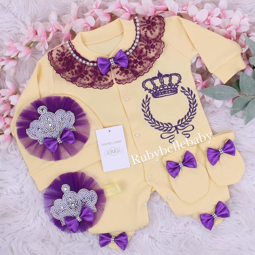 4pcs Jeweled Set -  Yellow/Purple