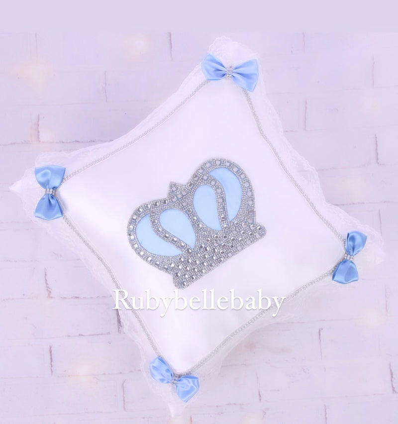 HRH Crown Baby Embroidery Pillow - Light blue