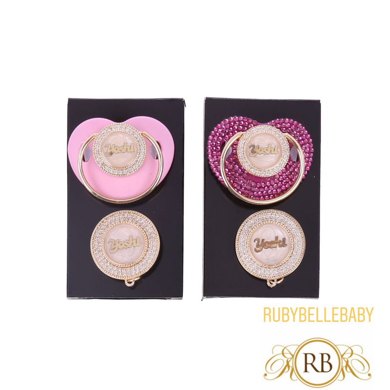 Crystal Initial Pacifier Set - Pink