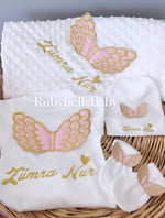 4pcs Angel Wings Embriodery Princess Set - Pink/Gold
