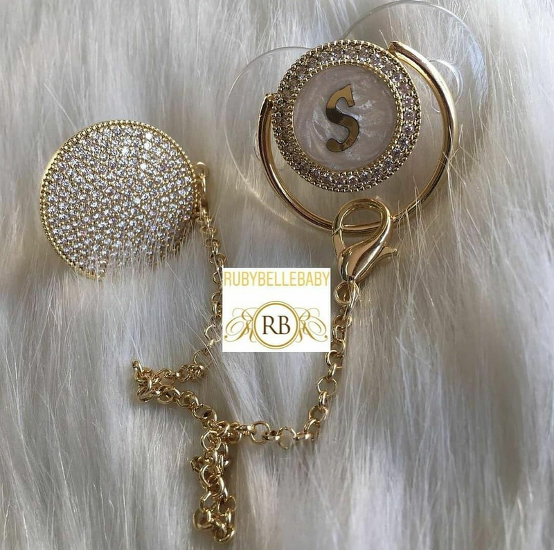 Initial Bling Baby Pacifier Clip Set