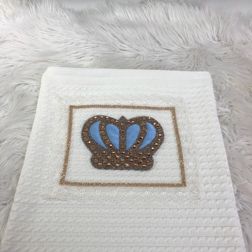Dainty Square Prince Blanket - Blue and Gold - RUBYBELLEBABY