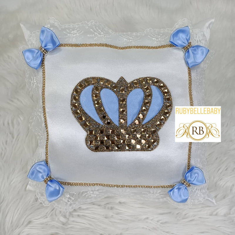 Prince Customisable Crown Pillow - Blue/Gold - RUBYBELLEBABY