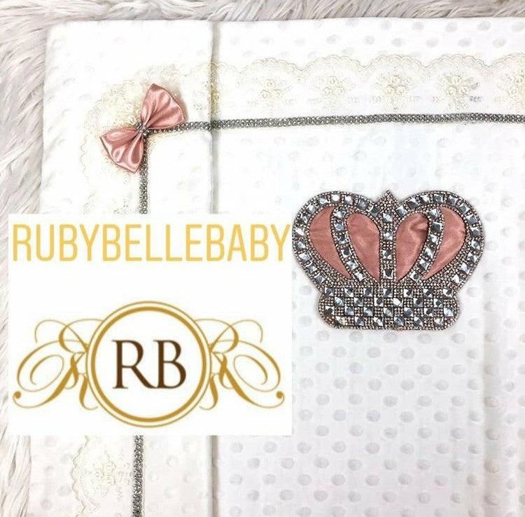 HRH Crown Blanket - Blush/Silver - RUBYBELLEBABY