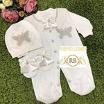 3pcs Butterfly Princess Set white and silver - RUBYBELLEBABY