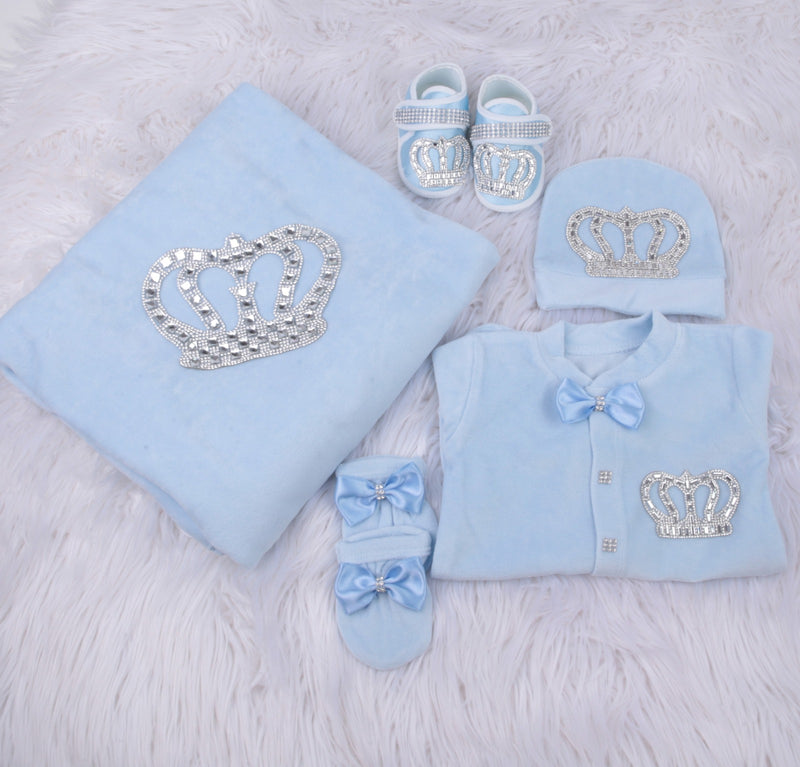 5pcs HRH Crown Velvet Set - Blue/Silver