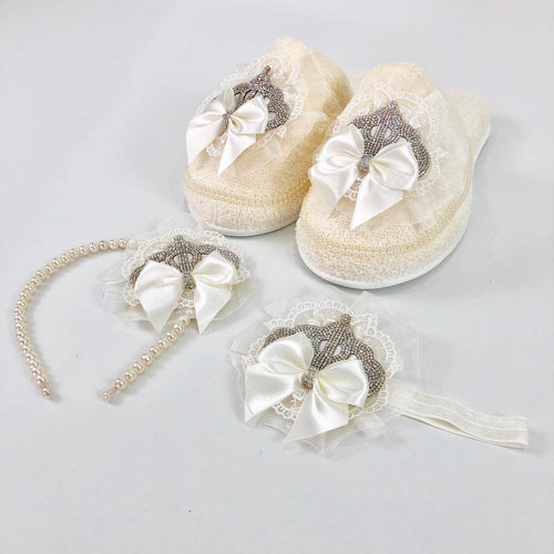 Crown Mom Slipper Set - White/Silver - RUBYBELLEBABY