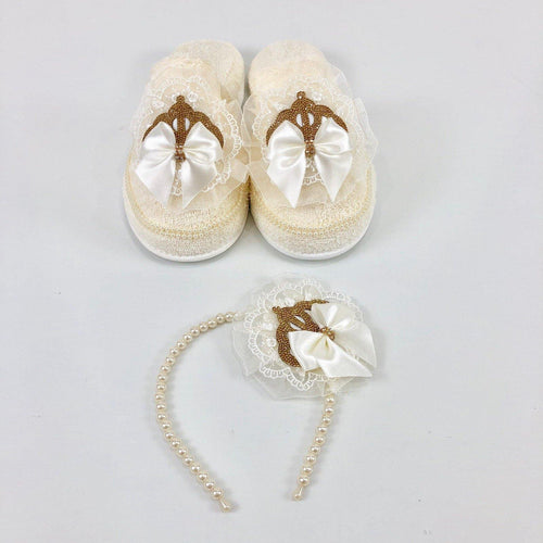 Crown Mom Slipper Set - White/Gold - RUBYBELLEBABY