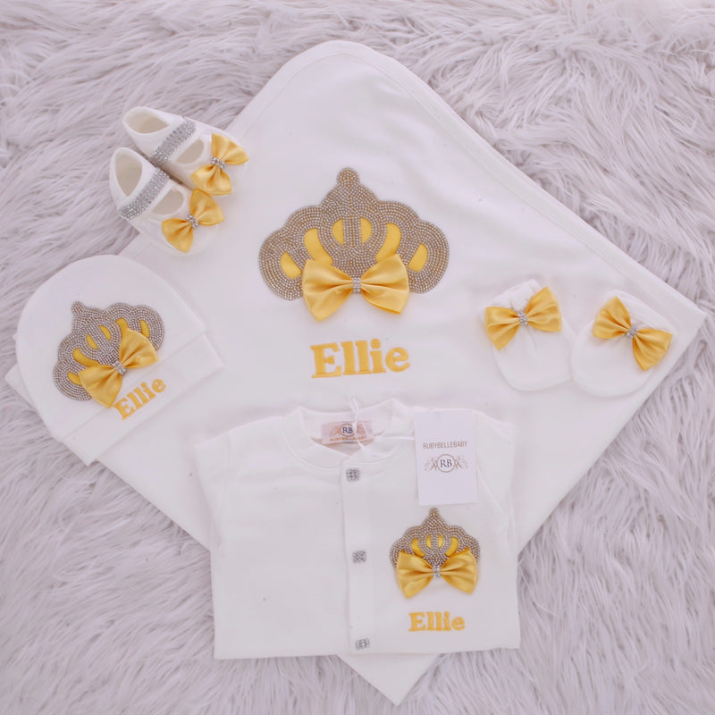 5pcs Baby Girl Princess Crown Set - White/Yellow