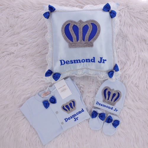 4pcs Royal Crown Pillow Embroidery Set - Blue