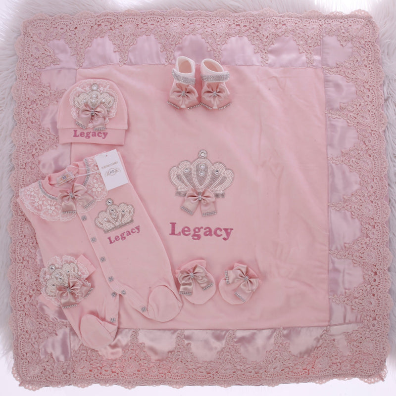 6pcs Jeweled Velvet Blanket Set - Blush Pink