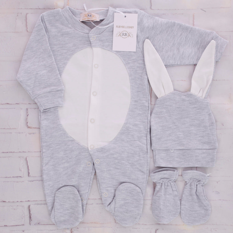 3pcs Easter Bunny Baby Romper Set - Grey