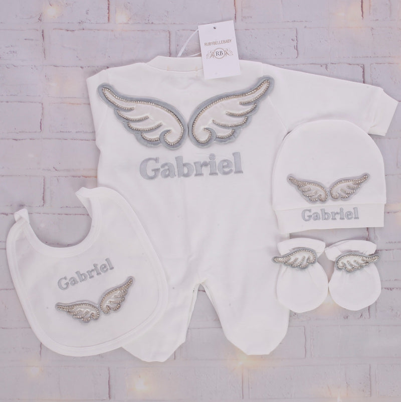 4pcs Angel Wings Newborn Baby Clothing Set - Grey
