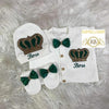 3pcs Embriodery Prince HRH Crown Set - Emerald Green/Gold - RUBYBELLEBABY