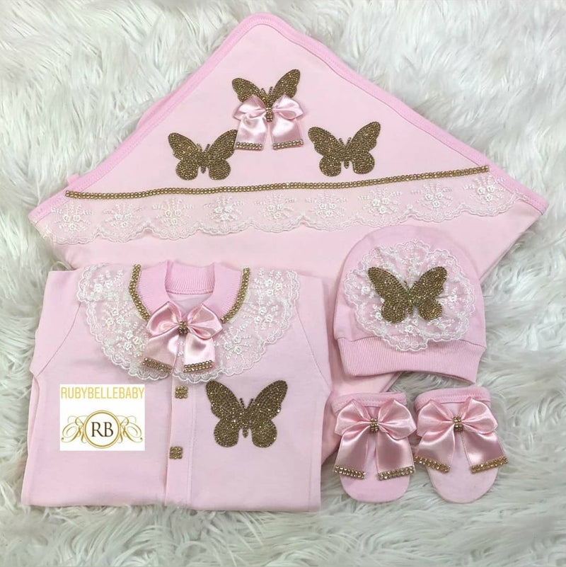 6pcs Butterfly Blanket Set - Pink