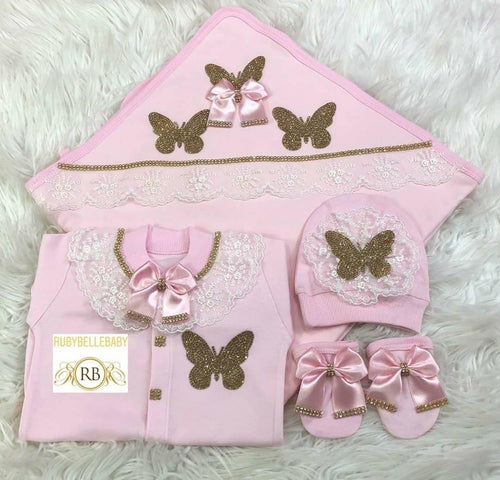 4pcs Butterfly Blanket Set - Pink - RUBYBELLEBABY