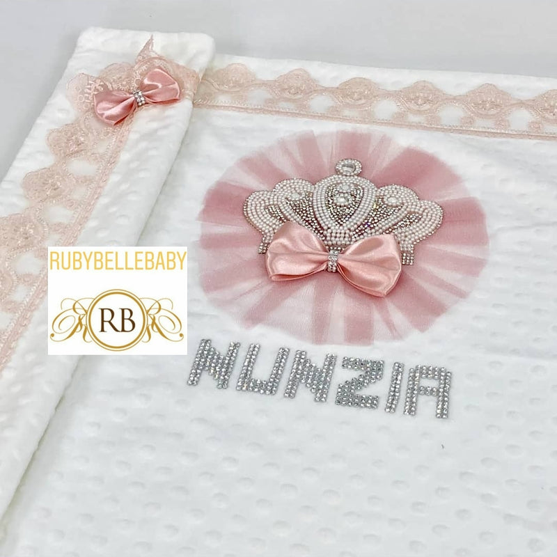 Bling Baby Jeweled Crown Newborn Blanket - Blush