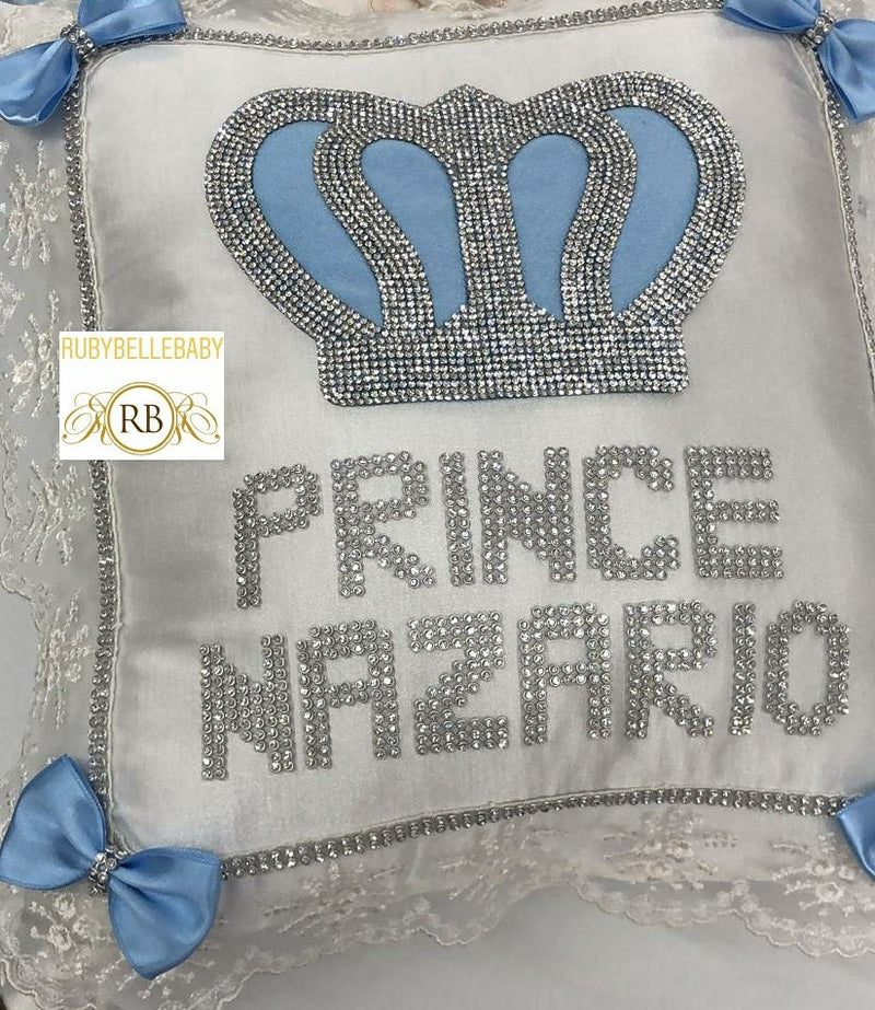 Royal Crown Baby Pillow - White/Light Blue