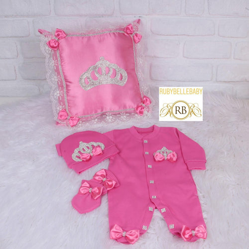4pcs Princess Crown Pillow Set - Hotpink/Fuschia - RUBYBELLEBABY