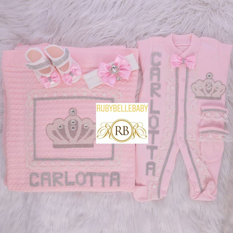 5pcs Jeweled Blanket Set  -  Pink