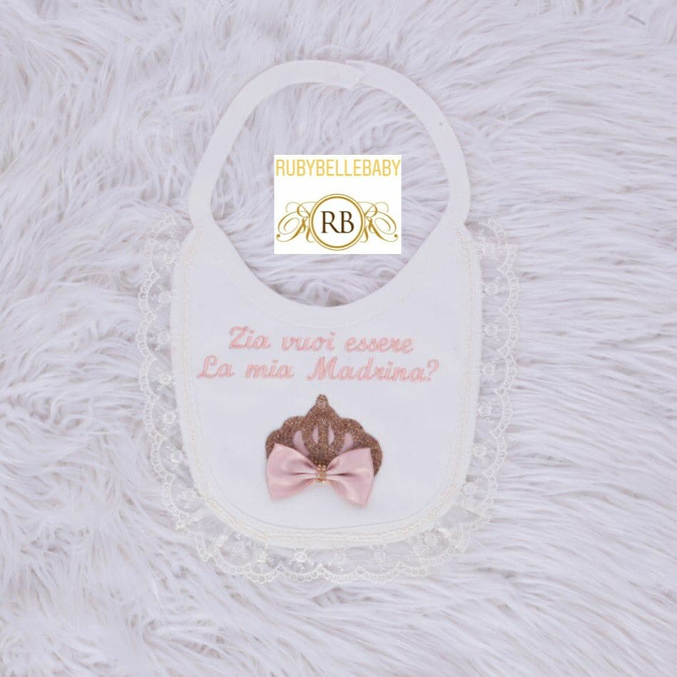 Crown Baby Lace Bib - Pink Bow Design – RUBYBELLEBABY