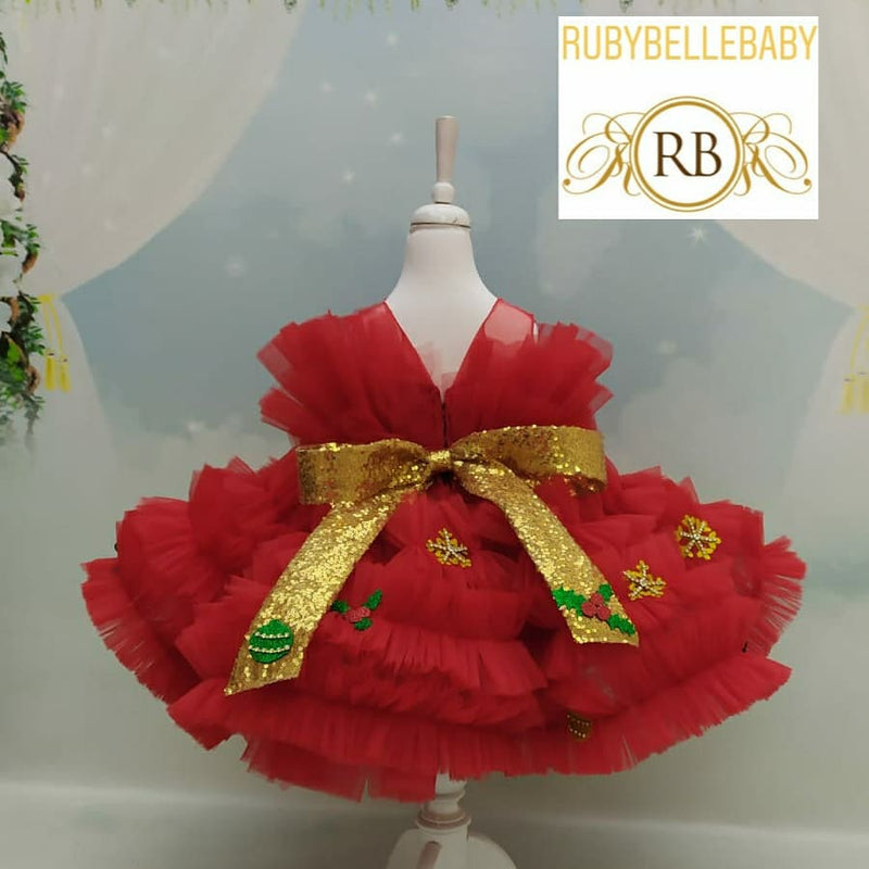 Jolly Festive Girls Dress - Red