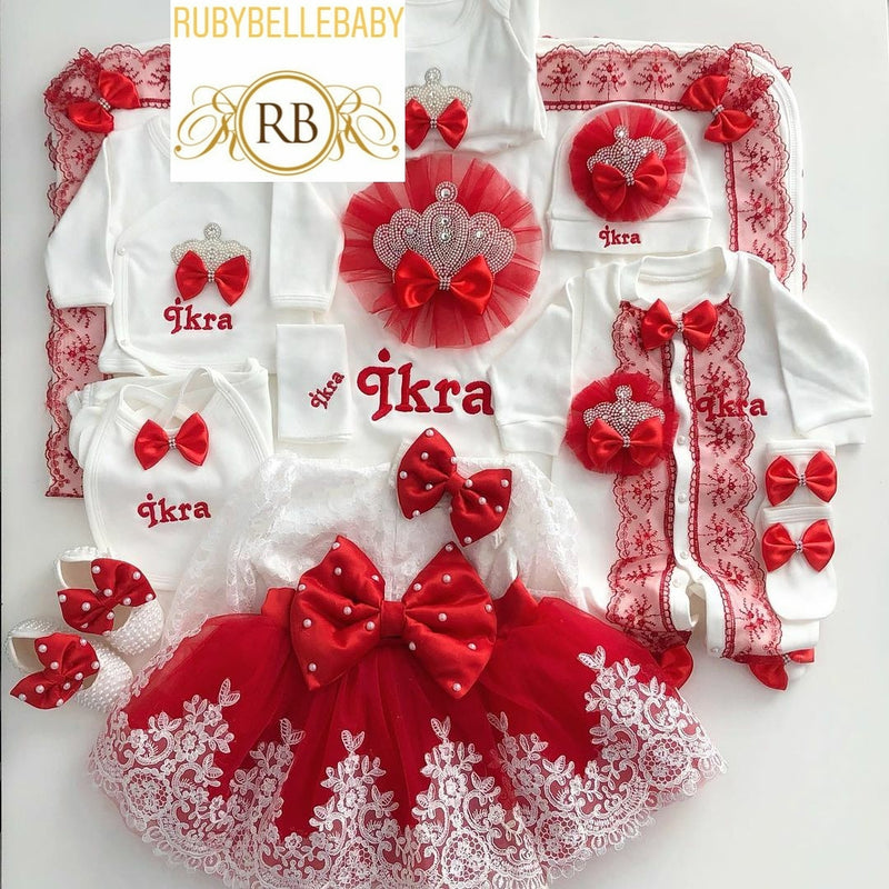 13pcs Jeweled Crown Set - Red