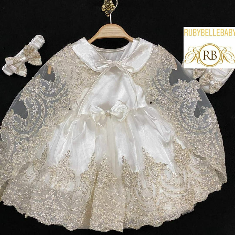 Valentina Luxury Gold Cape Dress 0-6M Valentina Luxury Gold Cape Dress 0-6M