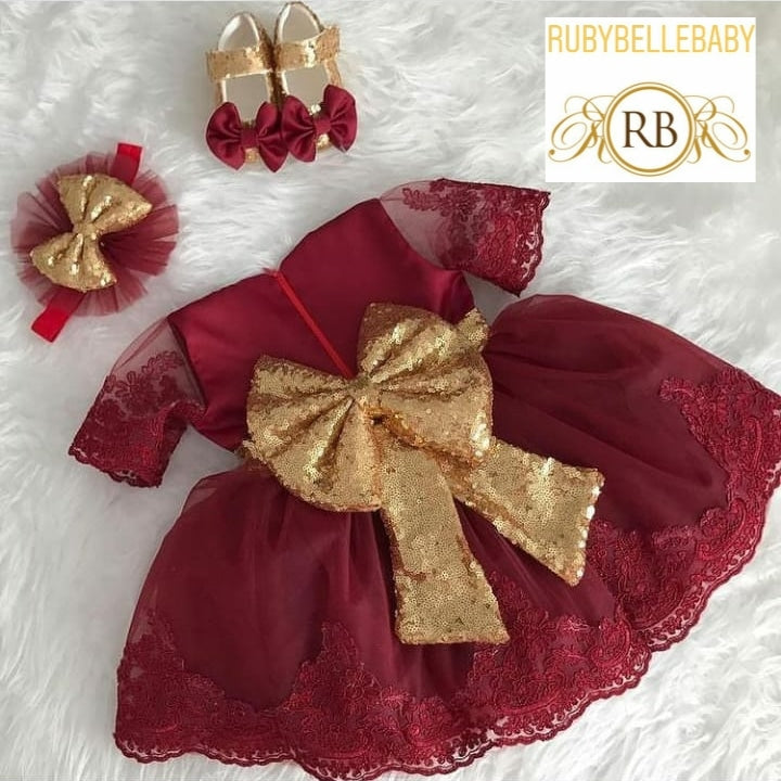 Mirabelle Infant Dress - Burgundy 12-18M Mirabelle Infant Dress - Burgundy 12-18M