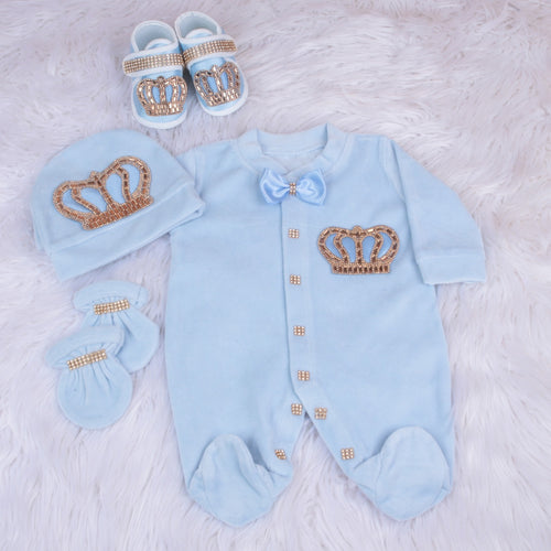 4pcs Infant Boy Outfit Set - Blue/Gold