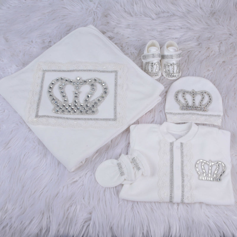 5pcs HRH Crown Velvet Set - White