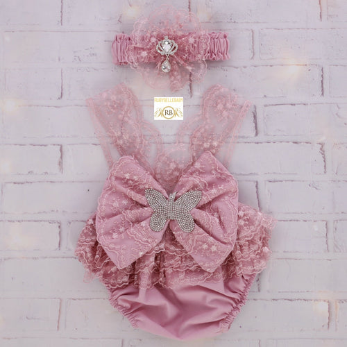 Crystal Baby Girl Romper Set - Blush Pink