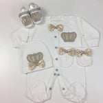 4pcs Bow Prince Set Beige and Silver - RUBYBELLEBABY