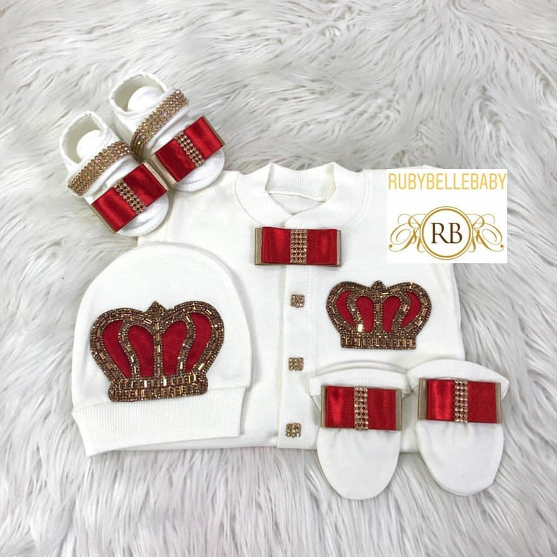 4pcs Prince Square Bow Set Red and Gold - RUBYBELLEBABY