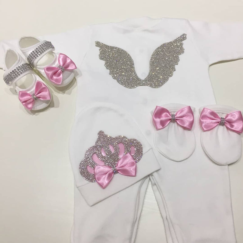 4pcs Angel Wing Princess Set - Pink/silver or Pink/Gold - RUBYBELLEBABY
